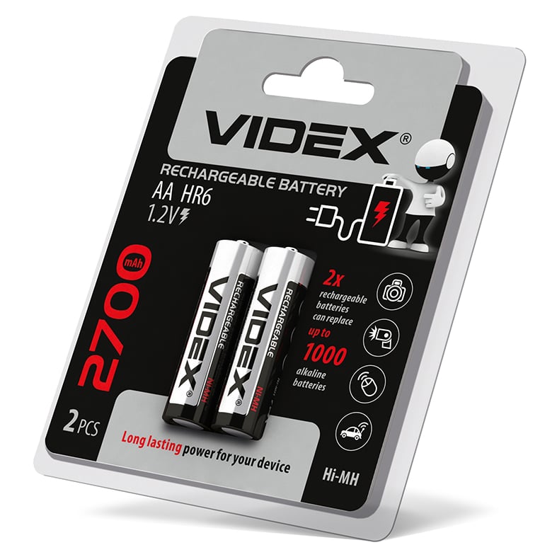 Акумулятори Videx 1,2 В HR6/AA 2700mAh double blister/2 шт. (HR6/2700/2DB) - фото 2 Акумулятори Videx 1,2 В HR6/AA 2700mAh double blister/2 шт. (HR6/2700/2DB) - фото 2