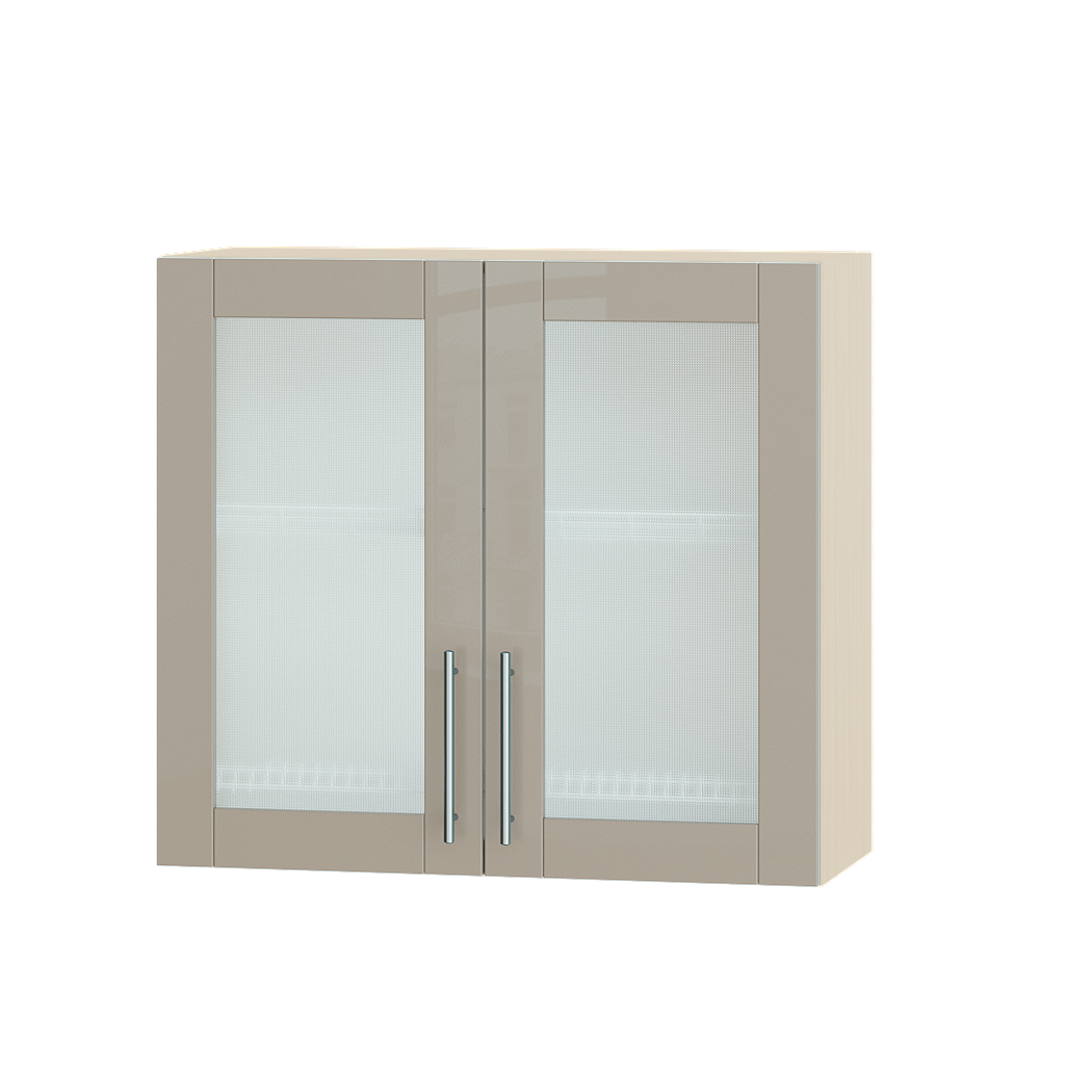 Шкаф верхний Эверест Акрил модуль Верх витрина для сушки посуды ВВ06-800 80х30х72 см Норковый глянец/Дуб Молочный (04558)