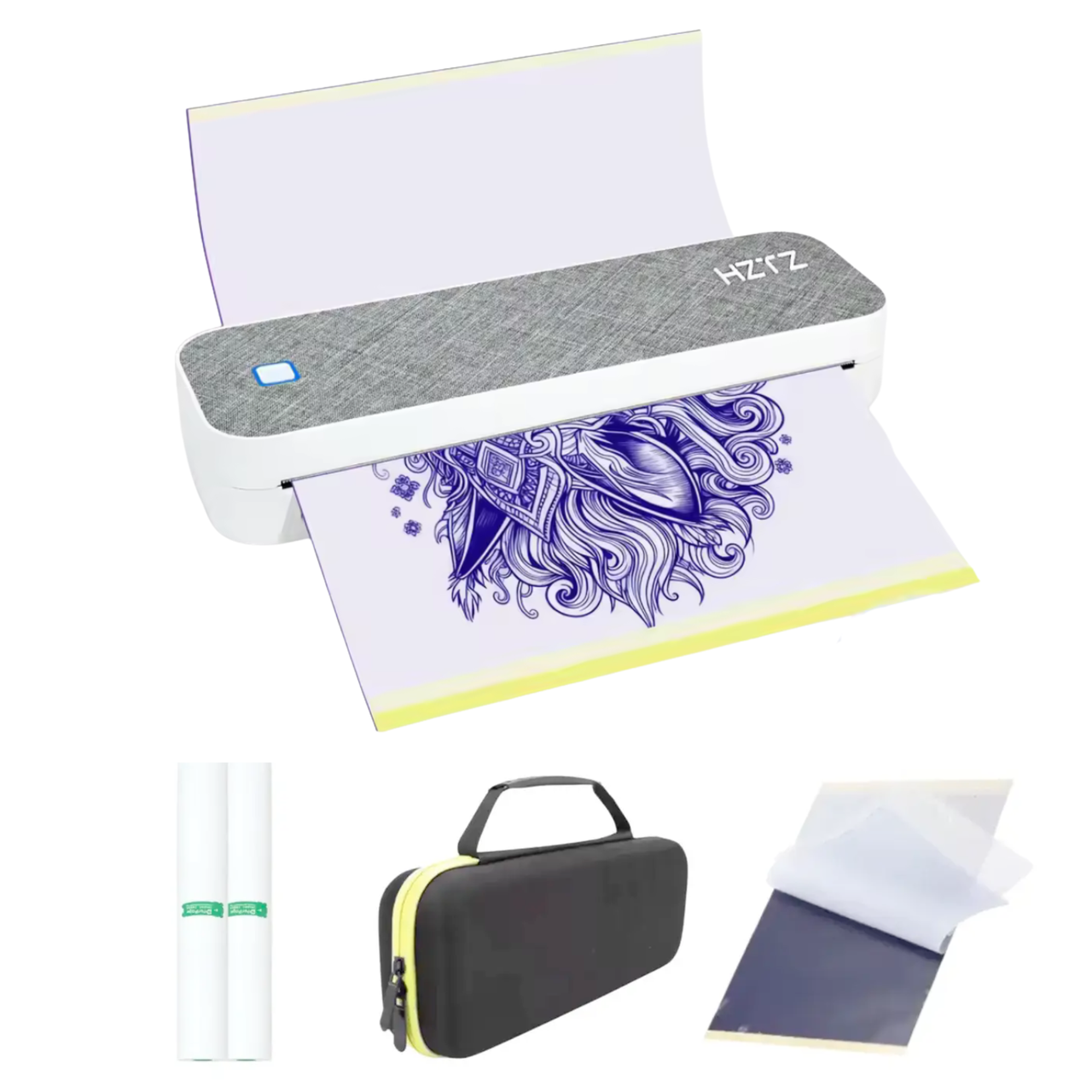 Термопринтер для друку документів та ескізів тату HZTZ A4XR Bluetooth 203 dpi A4 портативний та чохол/2 рулони термо паперу/5 арк. паперу (32710206)