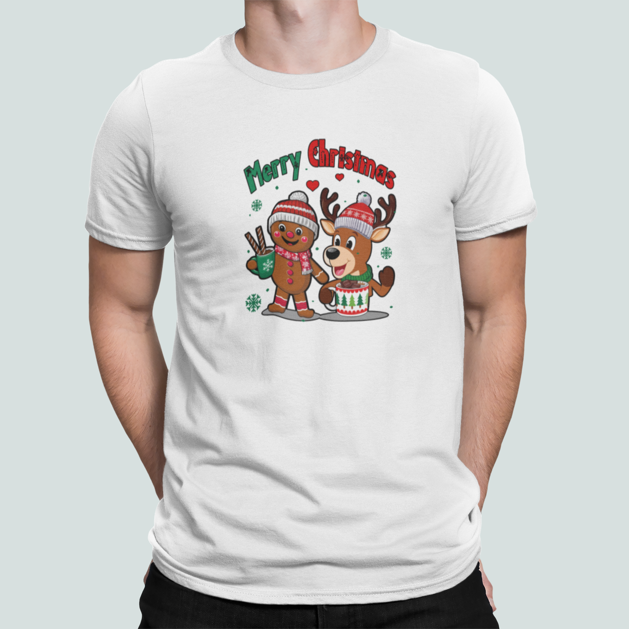 Футболка мужская новогодняя Stedman с принтом "Merry Christmas" пряник и олень M Белый (НГ178-8)