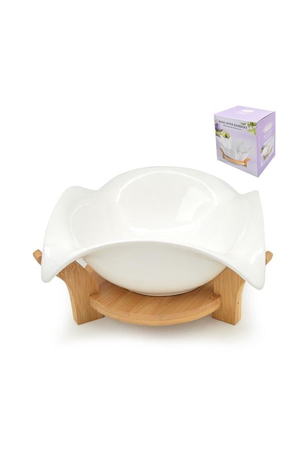 Блюдо фарфор на бамбуковой подставке MC3850-7 Лилия 7"