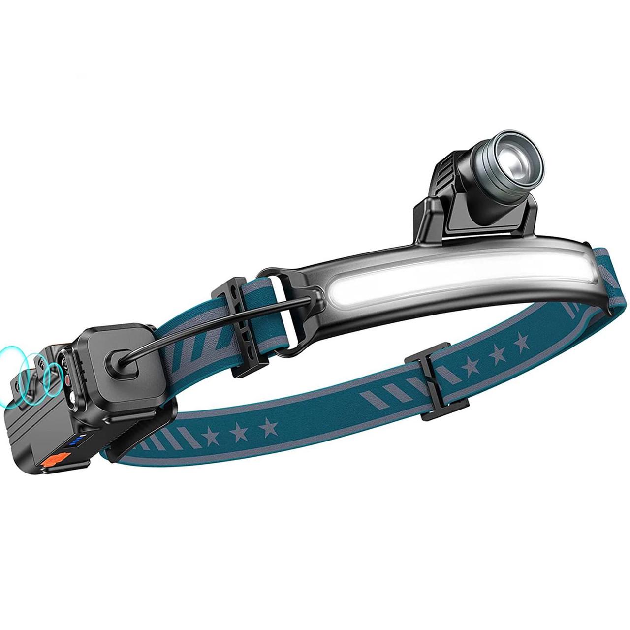 Фонарь налобный светодиодный XPE+COB Bailong W679 с датчиком движения и оптическим зумом