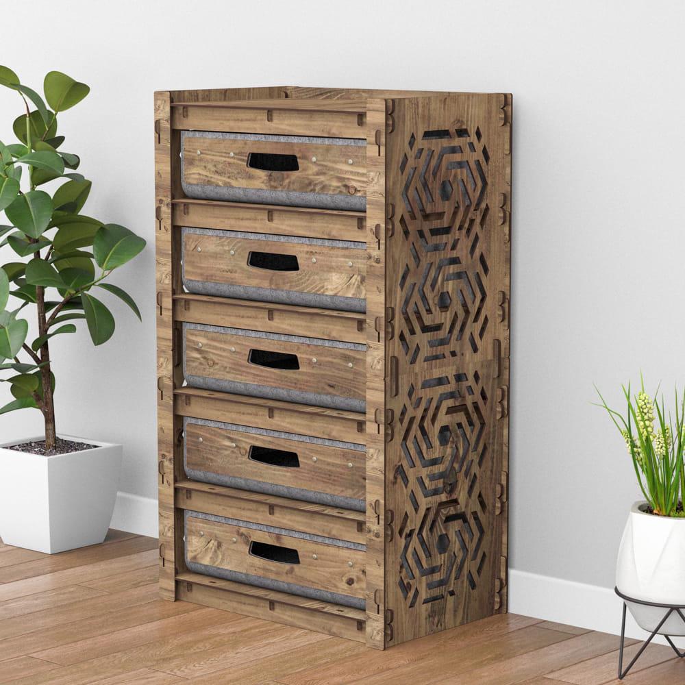 Комод для прихожей деревянный Hexagonica Chevron на 5 ящиков серые корзины 900х528х345 мм (111178) - фото 4 Комод для прихожей деревянный Hexagonica Chevron на 5 ящиков серые корзины 900х528х345 мм (111178) - фото 4