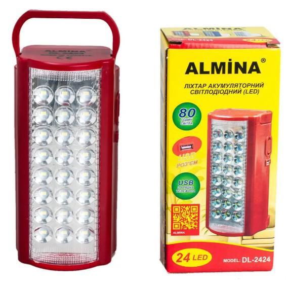 Ліхтар світлодіодний ALMINA DL-2424 24 LED на акумуляторі Червоний (4574574)