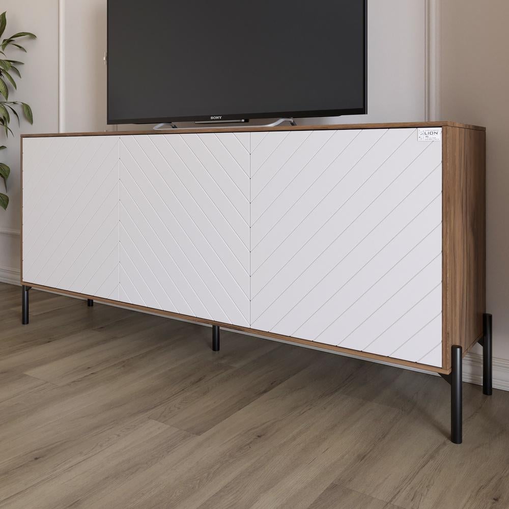 Тумба под телевизор Lion Амарант с черными металлическими ножками 168x40x76,5 см Дуб Леворно/Белый (000-000-2368)