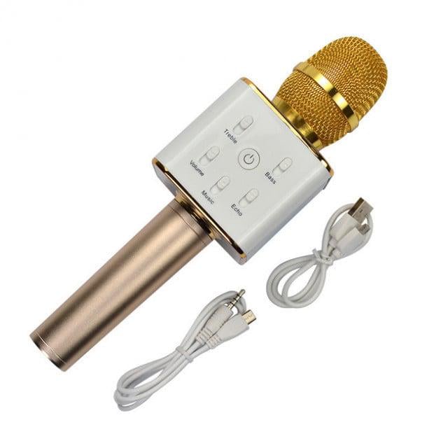 Микрофон беспроводной Bluetooth караоке GTM с динамиками в чехле USB Q7 Gold