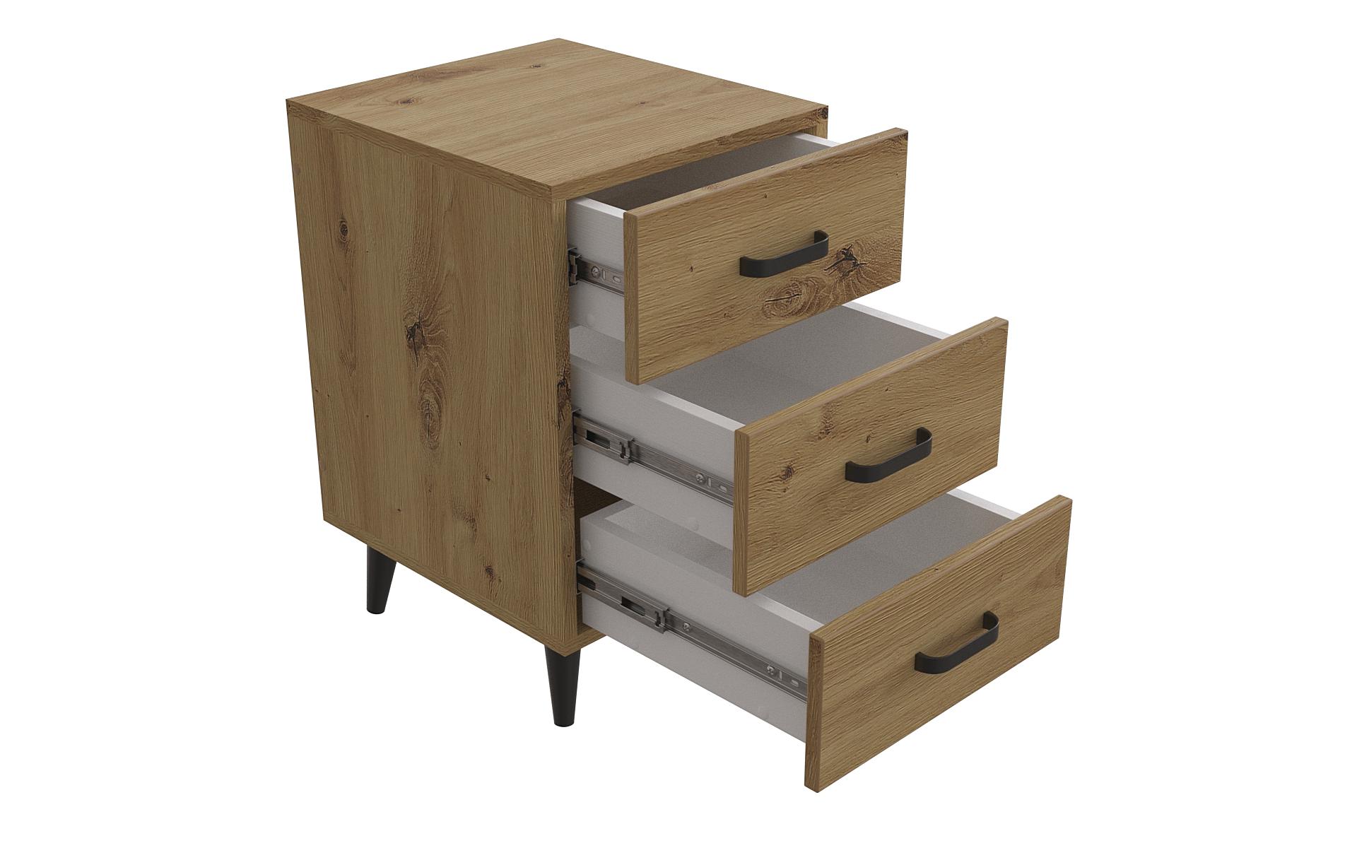 Тумба Ferrum-decor Вива 3 на конусных ножках металл/ДСП 16 мм 56,5x35x40 см Черный/Дуб Артизан (FRD-106824)
