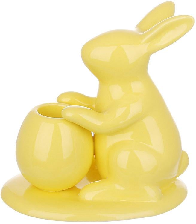 Подсвечник фарфоровый Кролик 12 см на 1 свечу Желтый