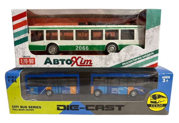 Троллейбус и автобус металлопластиковые инерционные (1766)