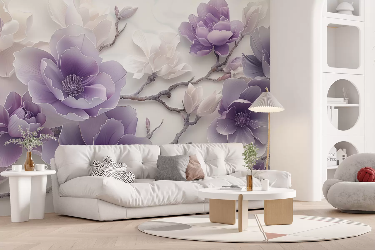 Фотообои флизелиновые Styleo Большие цветы магнолии 3D w01359 350х270 см Фиолетовый