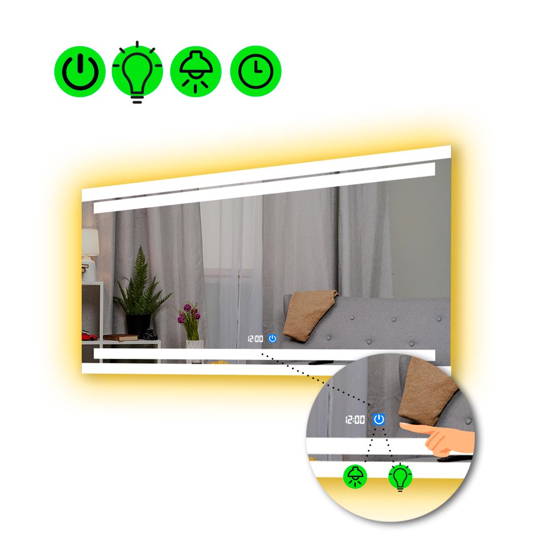 Зеркало с LED подсветкой Letizia с сенсором и часами 100x80 см (8776074)