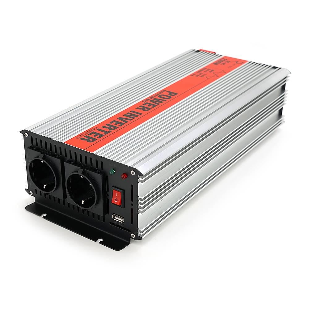 Інвертор напруги RITAR RSX-2500 2xShuko Q4 12V/220V 2500W з апроксимувати синусоїдою 1xUSB клемні дроти (32724)