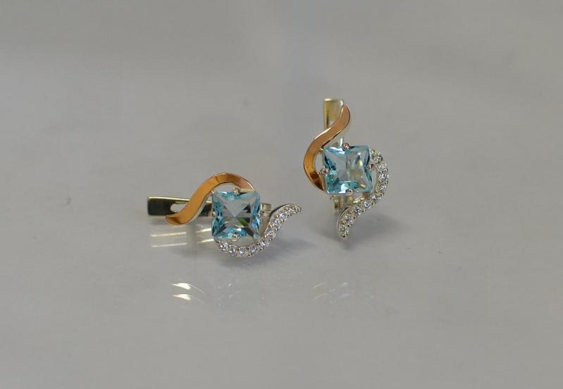 Серебряные серьги Sil с золотыми накладками 118s-11 Голубой (Sil-827)