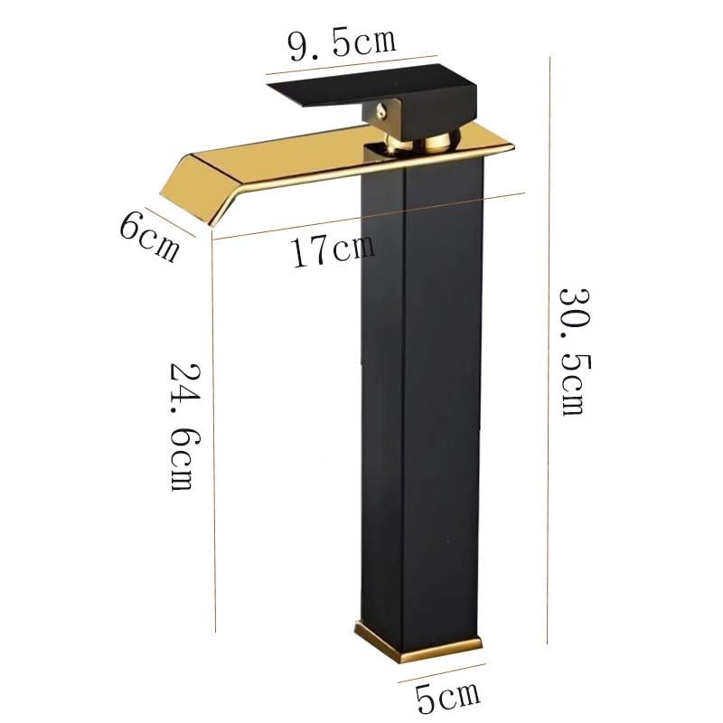 Змішувач у ванну каскадний для умивальника високий одно важільний Чорний мат золото водоспад - фото 4 Змішувач у ванну каскадний для умивальника високий одно важільний Чорний мат золото водоспад - фото 4