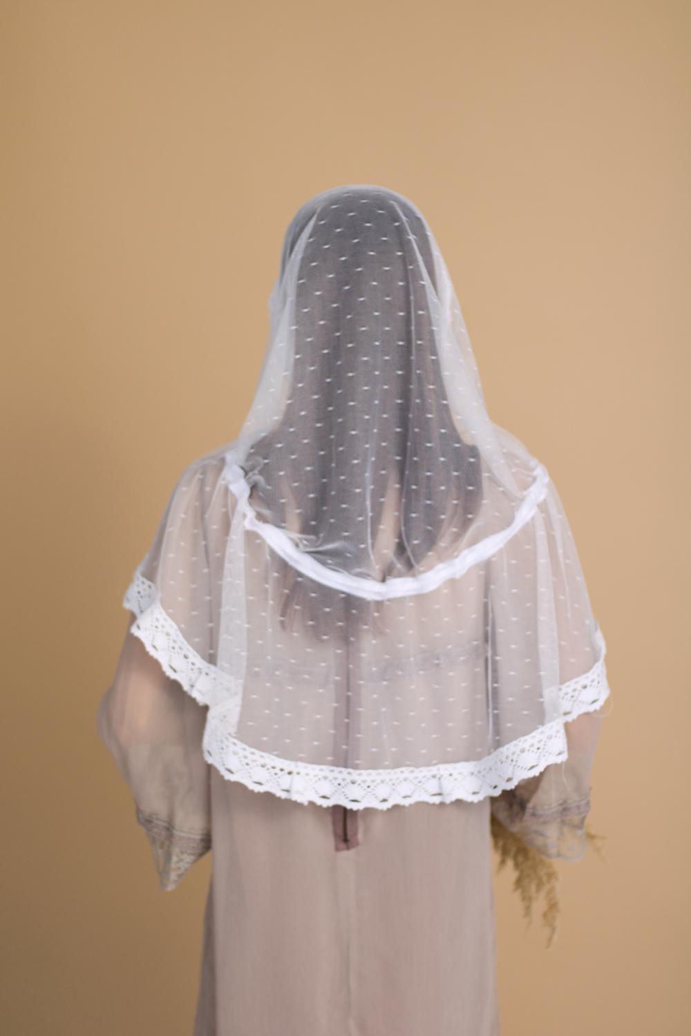 Палантин для храма на голову 80x120 см Белый (п018) - фото 4 Палантин для храма на голову 80x120 см Белый (п018) - фото 4