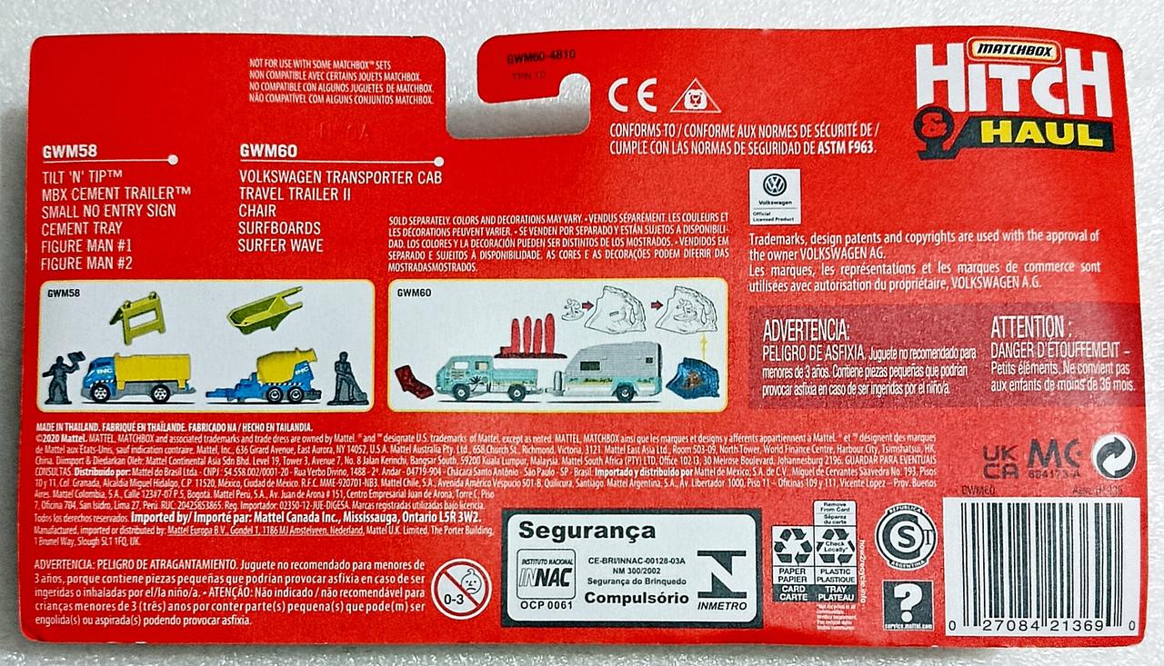 Набор игрушечных машинок Matchbox Volkswagen Transporter Cab & Travel Trailer II 2021 MBX Wave Rider Dig 4/8 Hitch & Haul (GWM60) - фото 4 Набор игрушечных машинок Matchbox Volkswagen Transporter Cab & Travel Trailer II 2021 MBX Wave Rider Dig 4/8 Hitch & Haul (GWM60) - фото 4