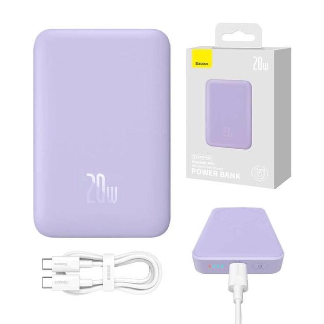 Повербанк Baseus Magnetic Mini 10000 mAh 20 W 2в1 QC3.0+PD3.0 з бездротовою зарядкою Qi 15 W Purple (PPCX110105) - фото 2