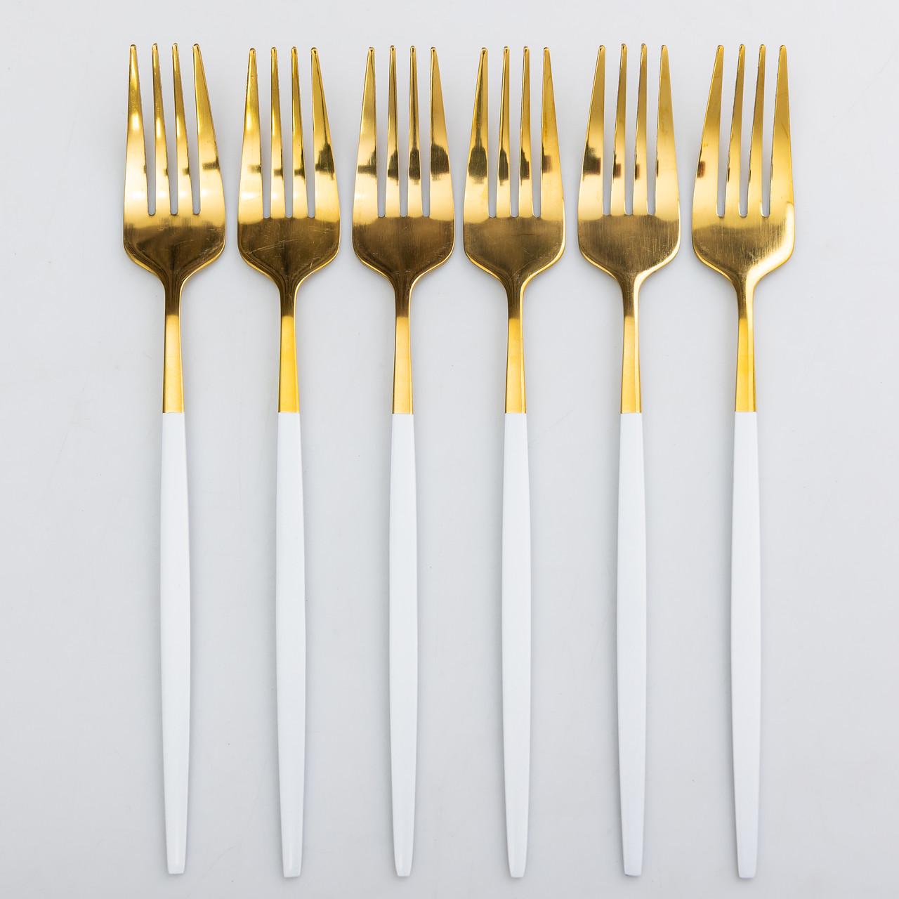 Столовые вилки для сервировки на 6 персон 6 приборов 21,5 см Белый с золотистым