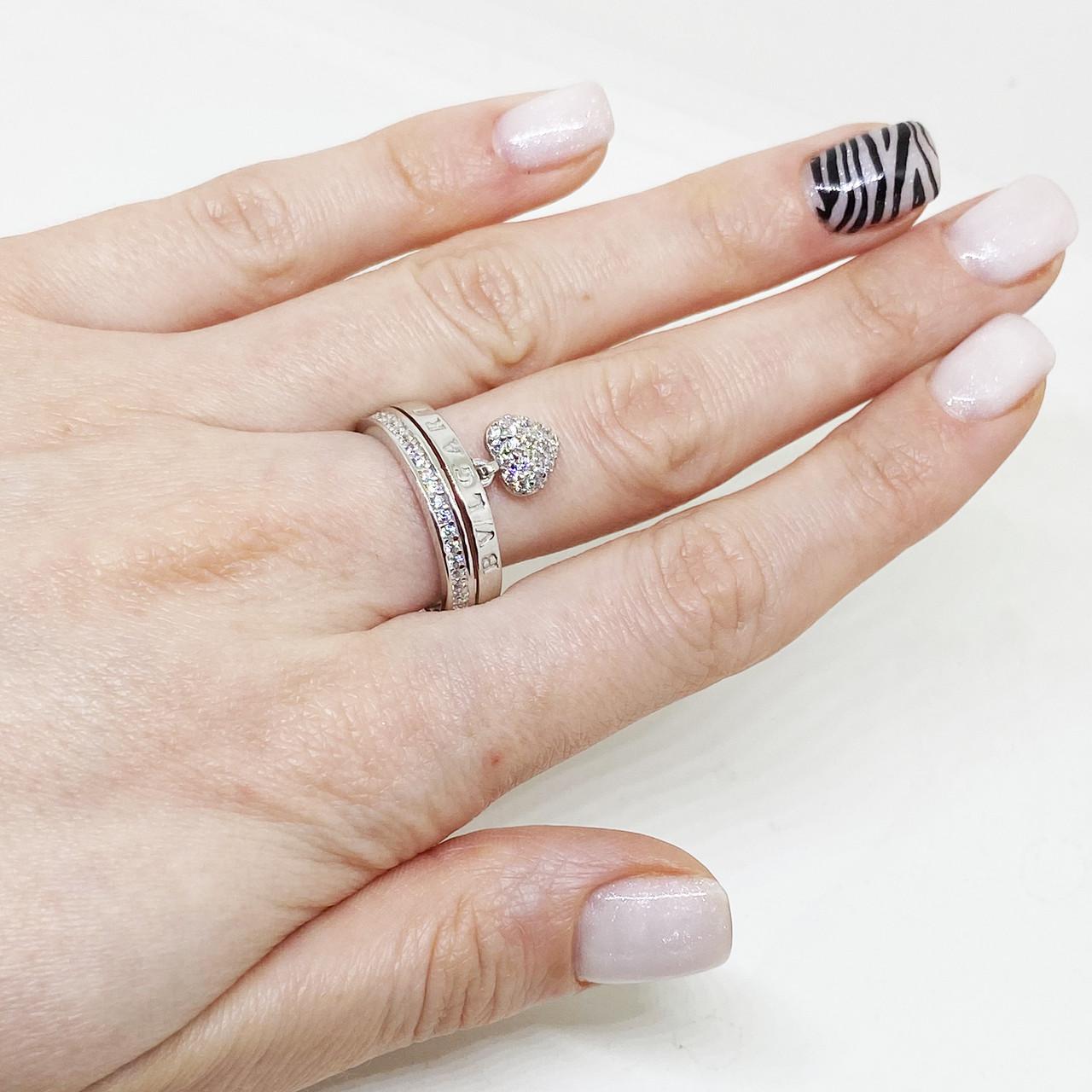 Кольцо серебряное Сердце Булгари с кубическим цирконием р. 17 3,83 г (1804028541)