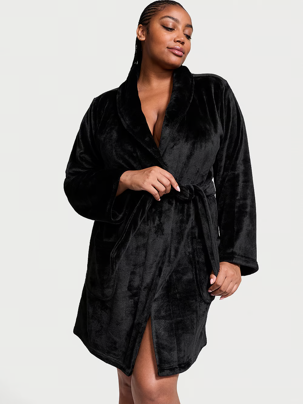 Халат жіночий Victoria's Secret Short Cozy Robe плюшевий M/L Чорний (21377790)