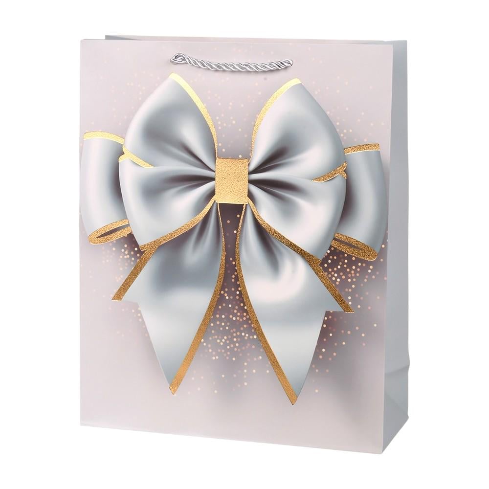 Подарочный пакет Bow R34645-S 18х23х10 см Светло-серый с серебристым (36522617)