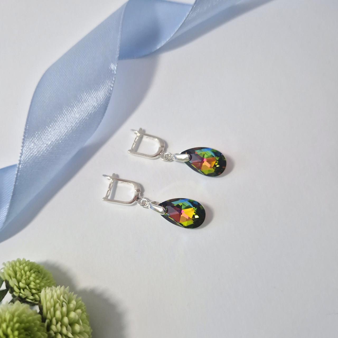 Сережки крапельки з каменями сваровськи срібло 925 проби 3,80 г (56106-16) - фото 6