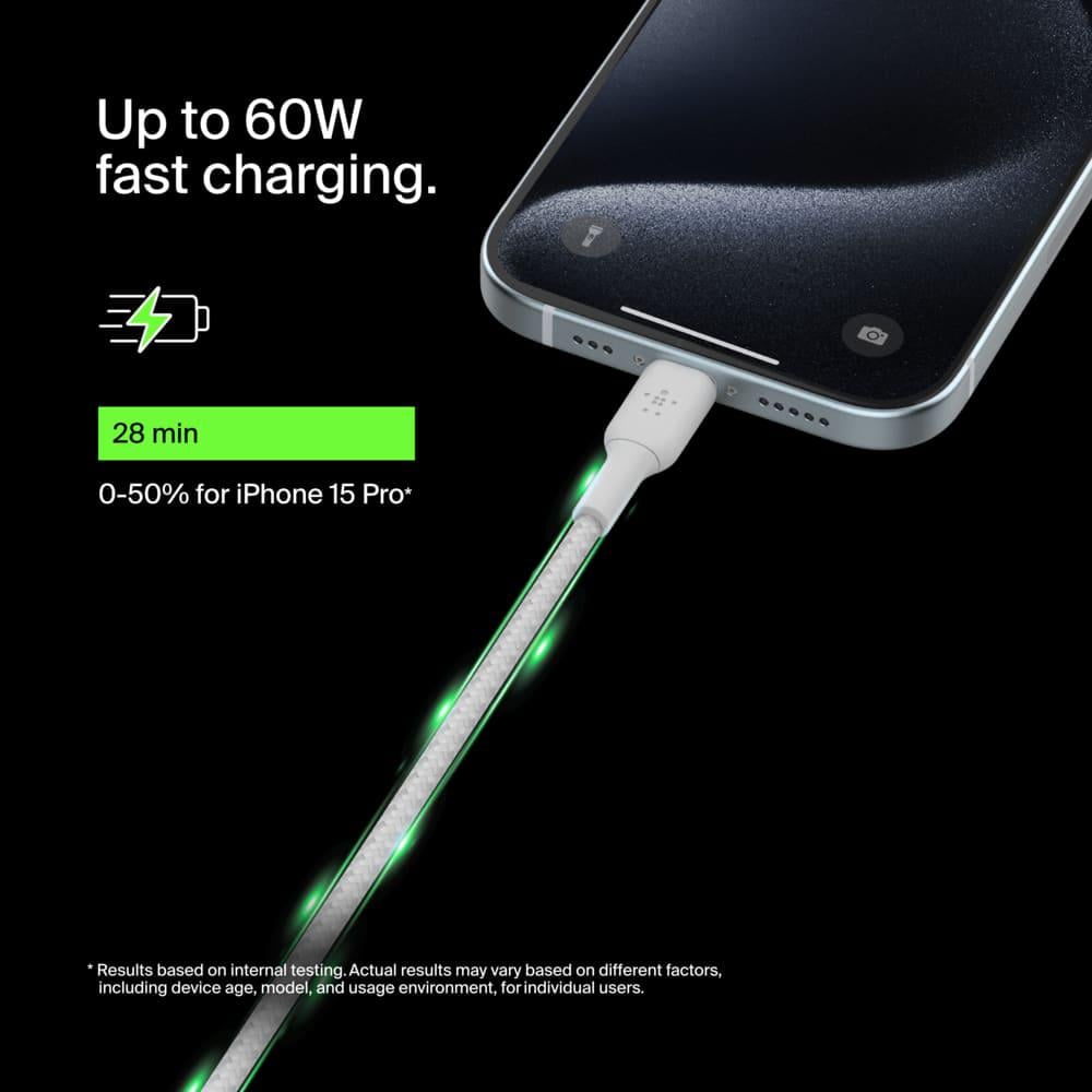 Кабель для заряджання Belkin USB-C - USB-C 60 Вт в тканинному обплетенні 2 м Білий (CAB004BT2MWH) - фото 9 Кабель для заряджання Belkin USB-C - USB-C 60 Вт в тканинному обплетенні 2 м Білий (CAB004BT2MWH) - фото 9