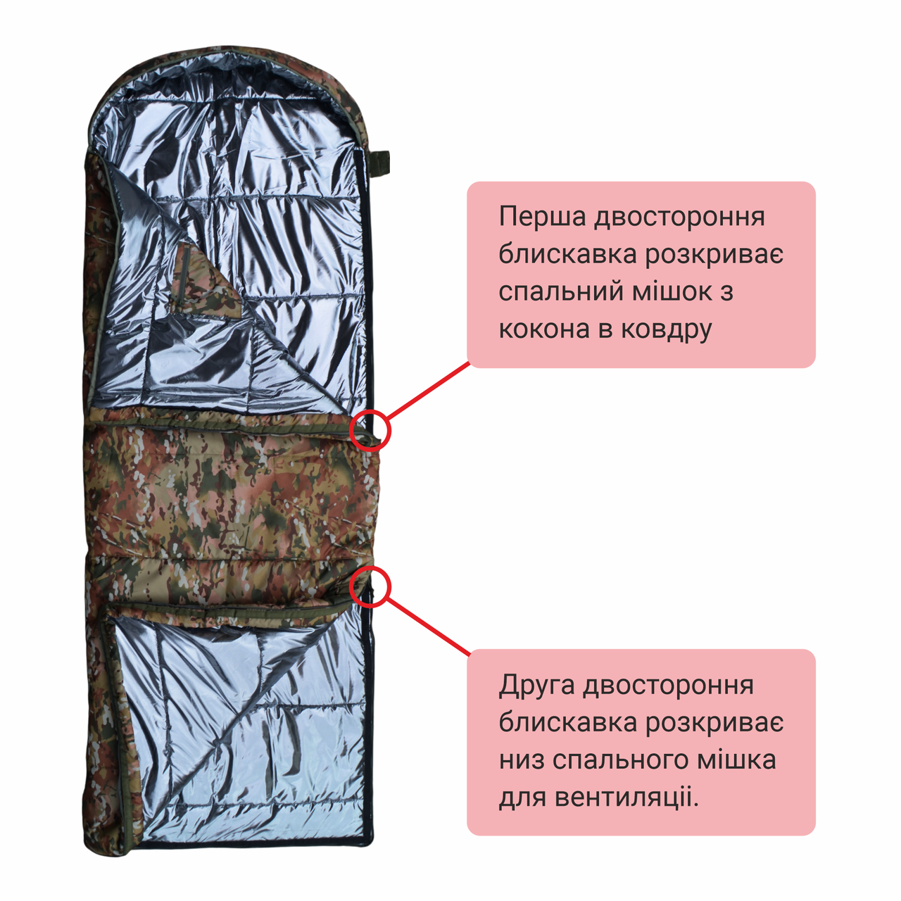 Спальный мешок-одеяло Derby CMK 240-90-L до -25°C левый Камуфляж (2807722088) - фото 6