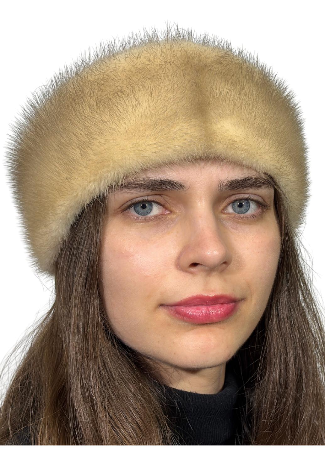 Повязка на голову женская Меховой стиль цельная из меха норки Колотый лед (1003/M)