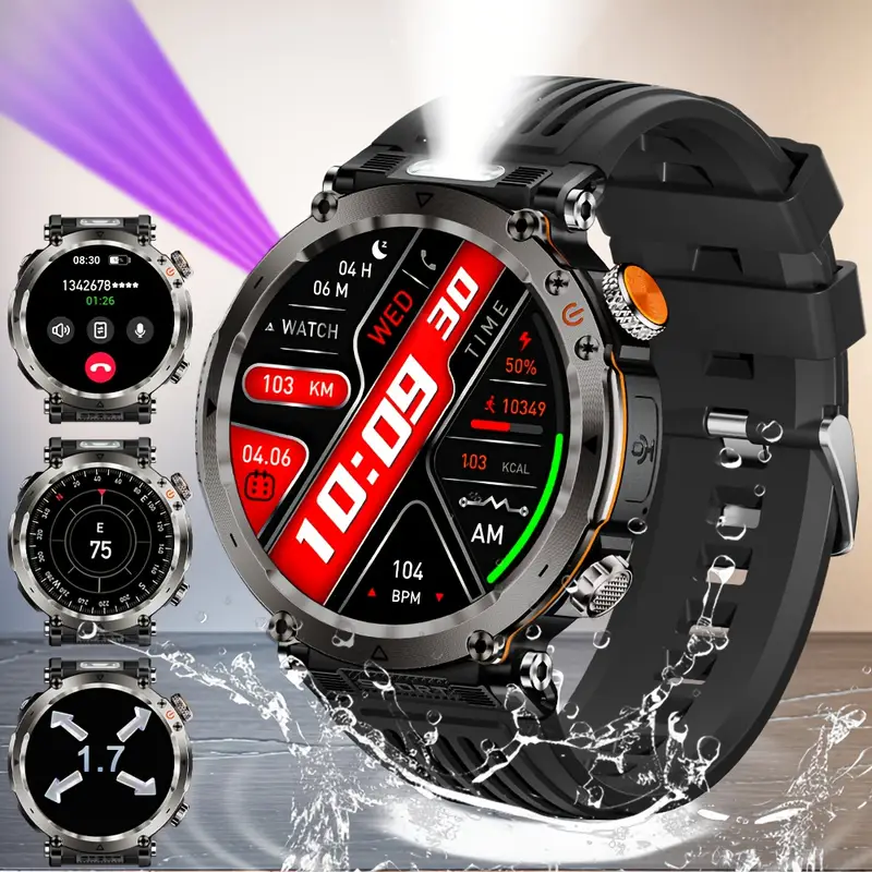 Смарт-часы 1,7'' HD IP68 с компасом/фонариком 600 мАч Зеленый/Черный - фото 2 Смарт-часы 1,7'' HD IP68 с компасом/фонариком 600 мАч Зеленый/Черный - фото 2