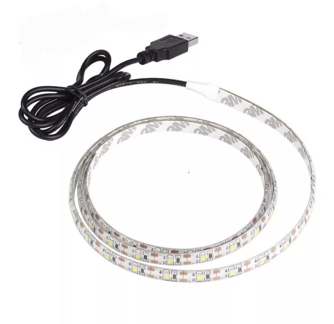 Лента светодиодная 3 м с питанием от повербанка или USB холодный белый 6000к 60 LED