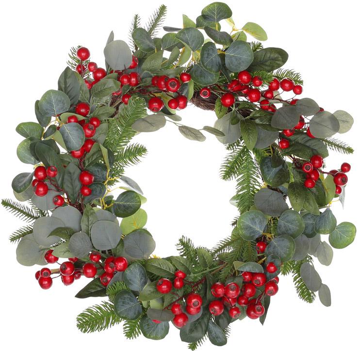 Декоративный венок Красные Ягоды Ø60 см искусственная хвоя (BD-YE1-008)