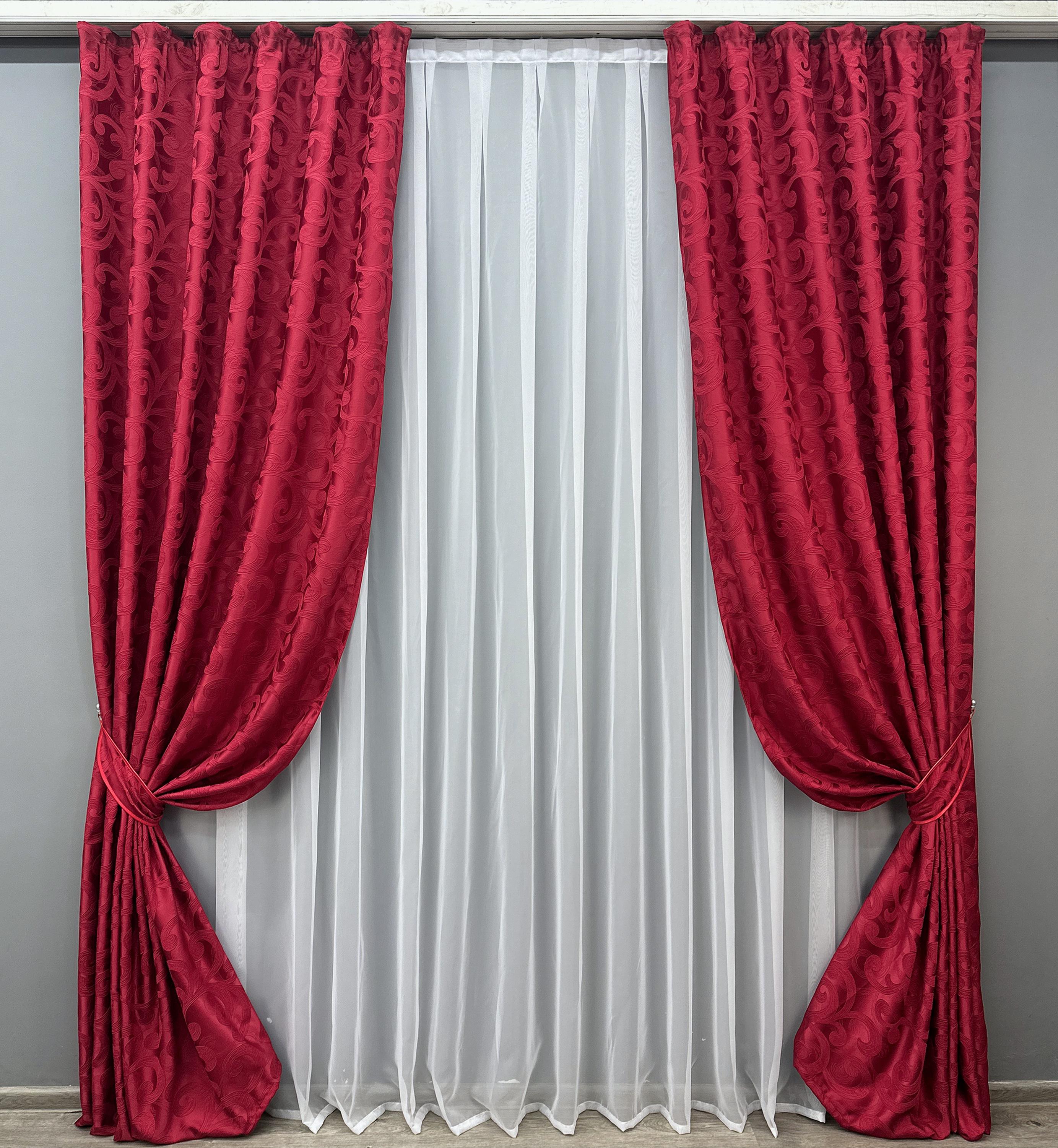 Комплект штор VR-Textil № 1739ш жаккард 100х285 см 2 шт. Рубиновый (31-791)
