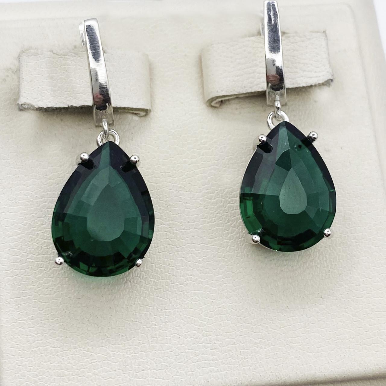 Серьги серебряные с зеленым кварцем 6,53 г (1888861292)