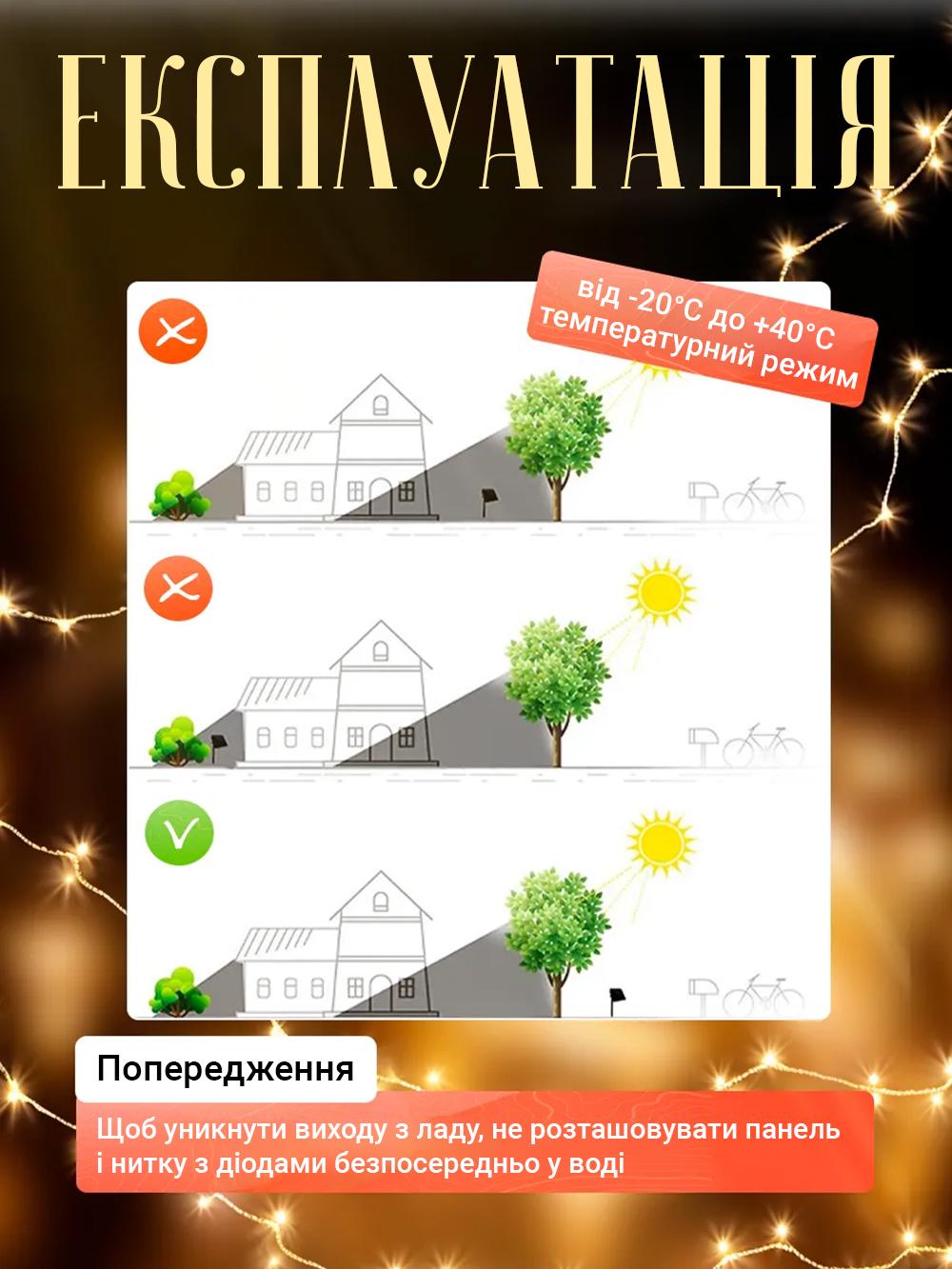 Гірлянда на сонячній панелі акумуляторна FOYU F52 LED 8 режимів роботи 100 ламп 10 м Жовтий (2d2bfa36) - фото 10 Гірлянда на сонячній панелі акумуляторна FOYU F52 LED 8 режимів роботи 100 ламп 10 м Жовтий (2d2bfa36) - фото 10