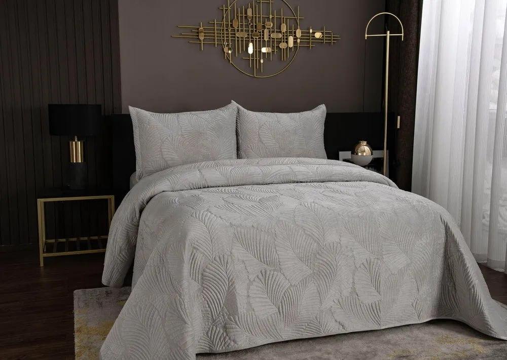 Набор покрывало и наволочки велюр 210х230 см/50×70 см Серый (Д-vik-velur-pokruvalo-004) - фото 4