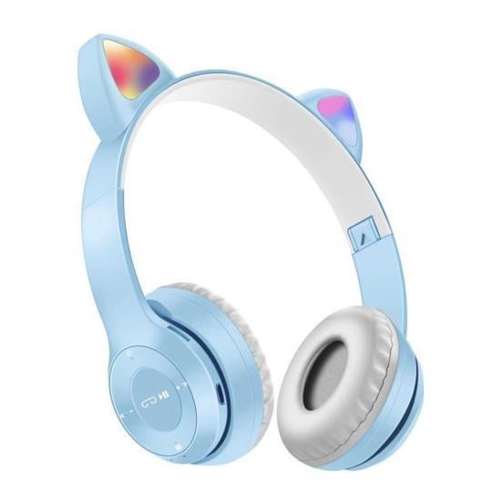 Наушники Bluetooth с ушками и подсветкой Cat Miu Star P47 Голубой - фото 1