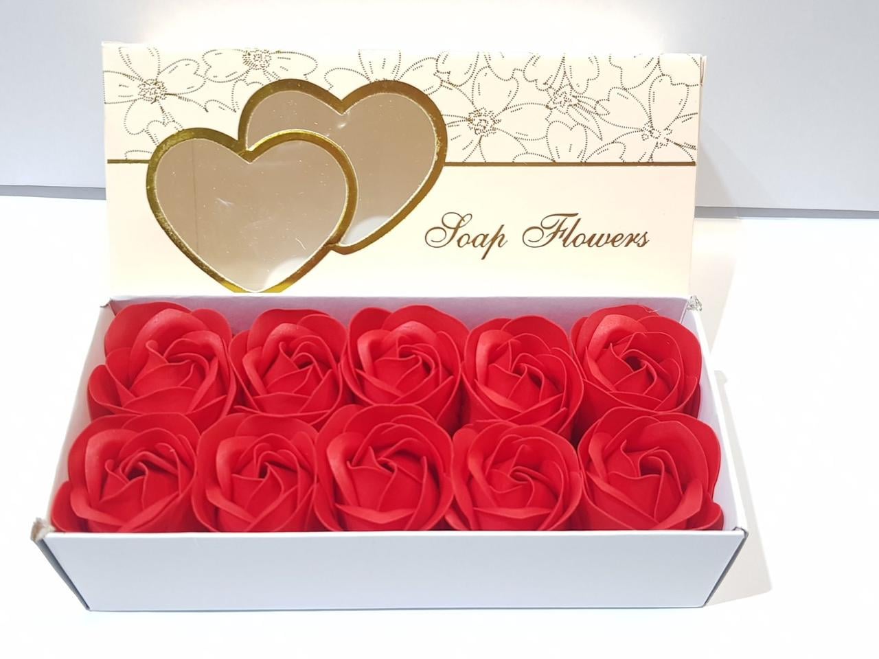 Розы ароматические из мыла в подарочной коробке 10 шт.