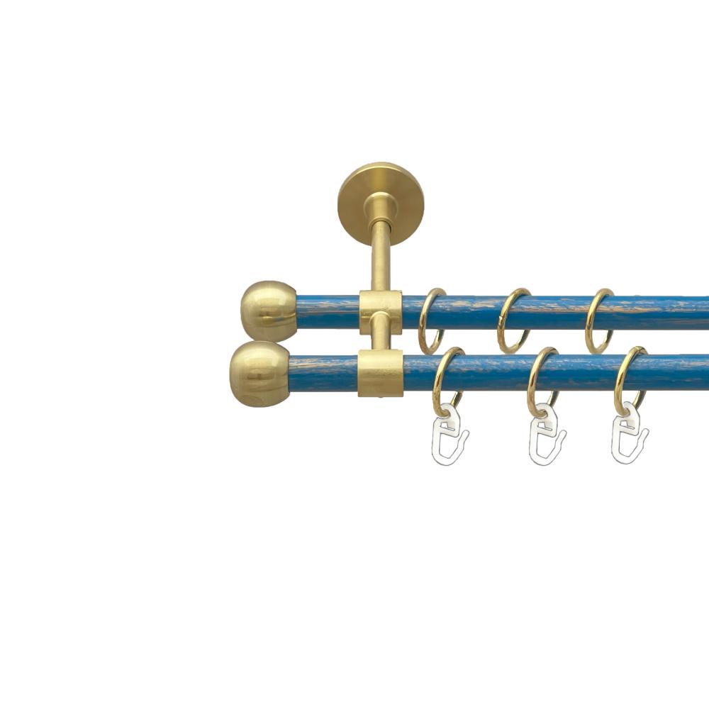 Карниз Orvit Куля Болонь металевий дворядний закритий гладка труба кільце металеве Матове - Блакить 16/16 мм 200 см Золото (00-00025049)