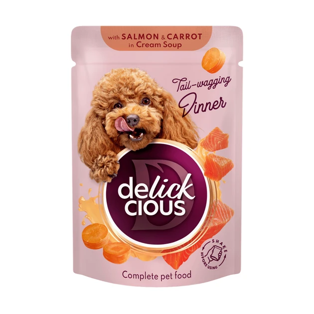 Корм для собак влажный DELICKCIOUS Полоски с лососем и морковью в крем-супе 0,08 кг (2441168915)