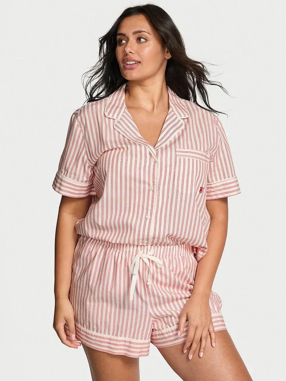 Піжама котонова Victoria's Secret Heritage Cotton Shadow Stripe Short Pajama Set Red Stripe S Білий (29978147D)
