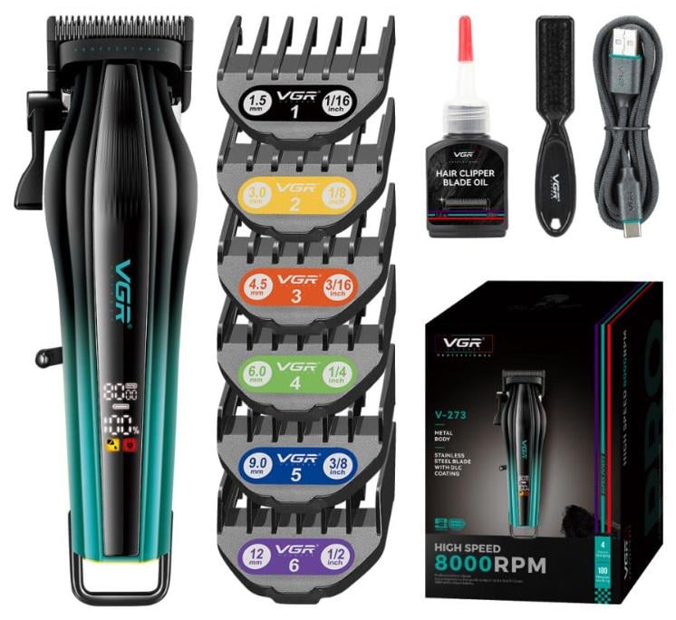 Машинка для стрижки VGR V-273 6 насадок Green