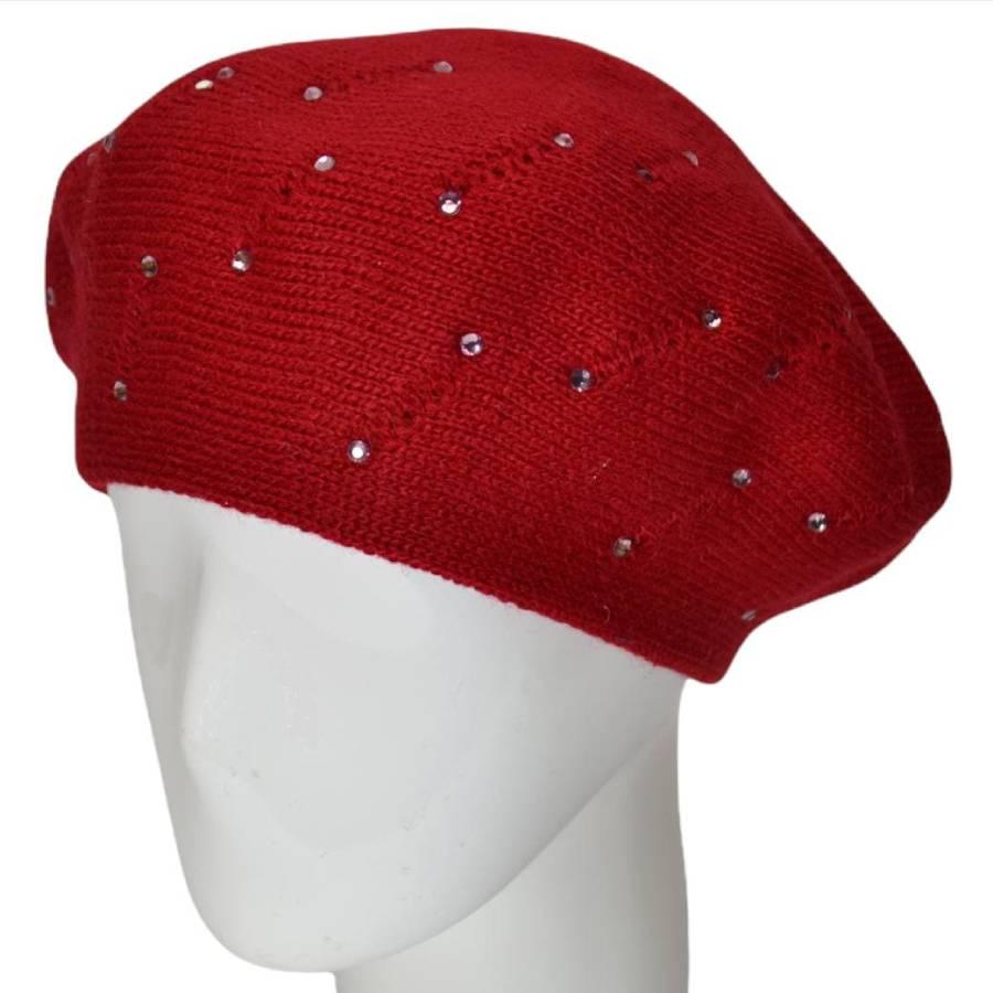 Берет женский Lirus Нимфа двойной из шерсти с стразами Красный