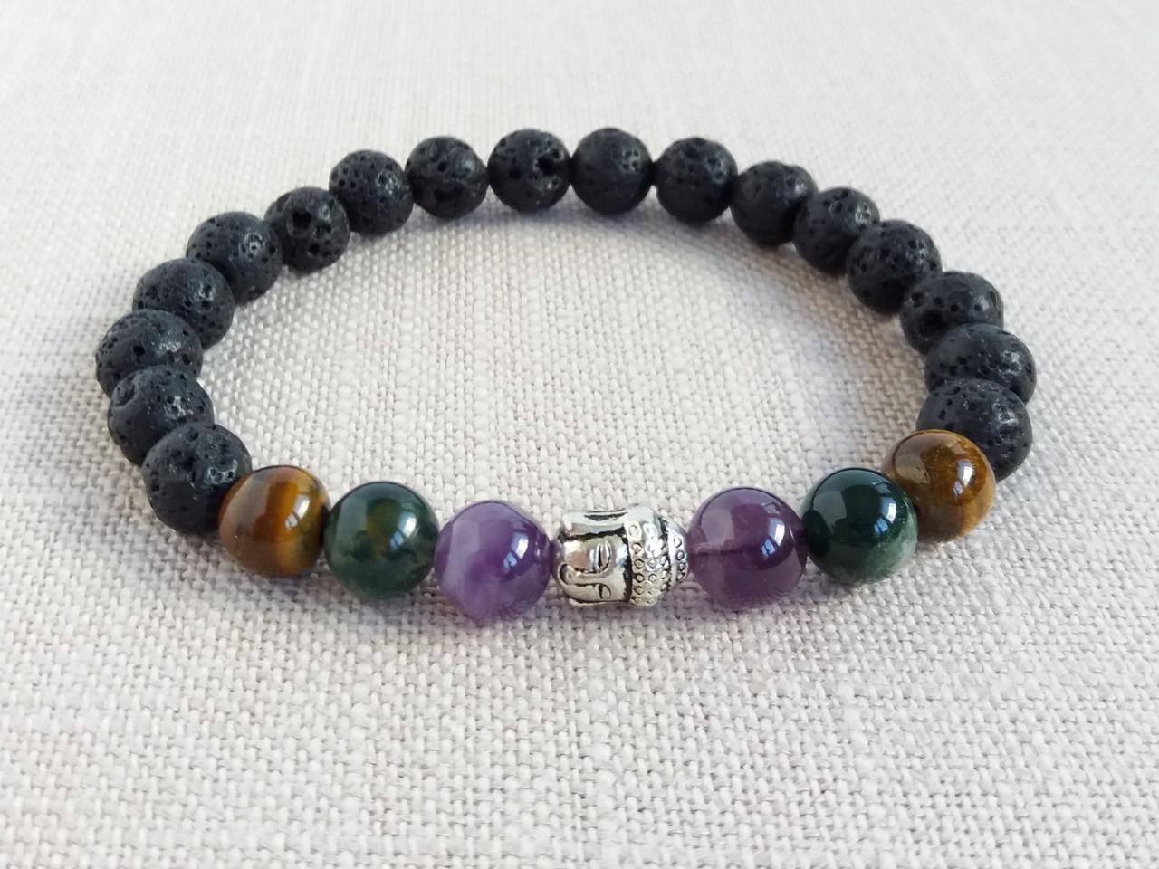 Браслет Будда Лава/Аметист/Моховой Агат/Тигровый глаз (1110021180)