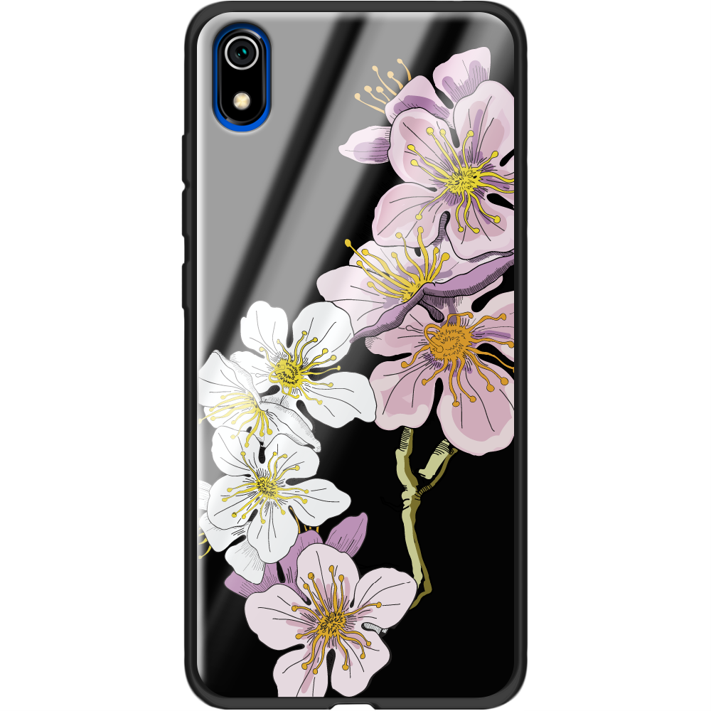 Чехол Boxface Xiaomi Redmi 7A Cherry Blossom Черный силикон со стеклом (37400-cc4-37746)