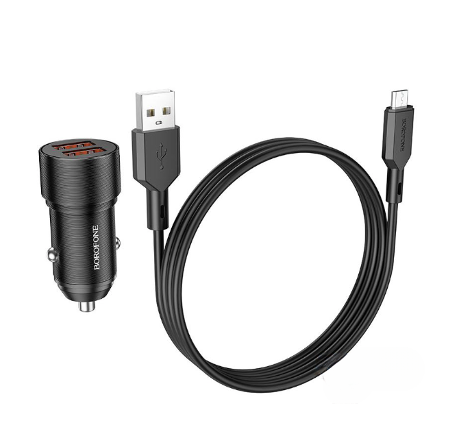 Зарядний пристрій автомобільний Borofone BZ19 Wisdom 2USB/2,4A MicroUSB Black Зарядний пристрій автомобільний Borofone BZ19 Wisdom 2USB/2,4A MicroUSB Black