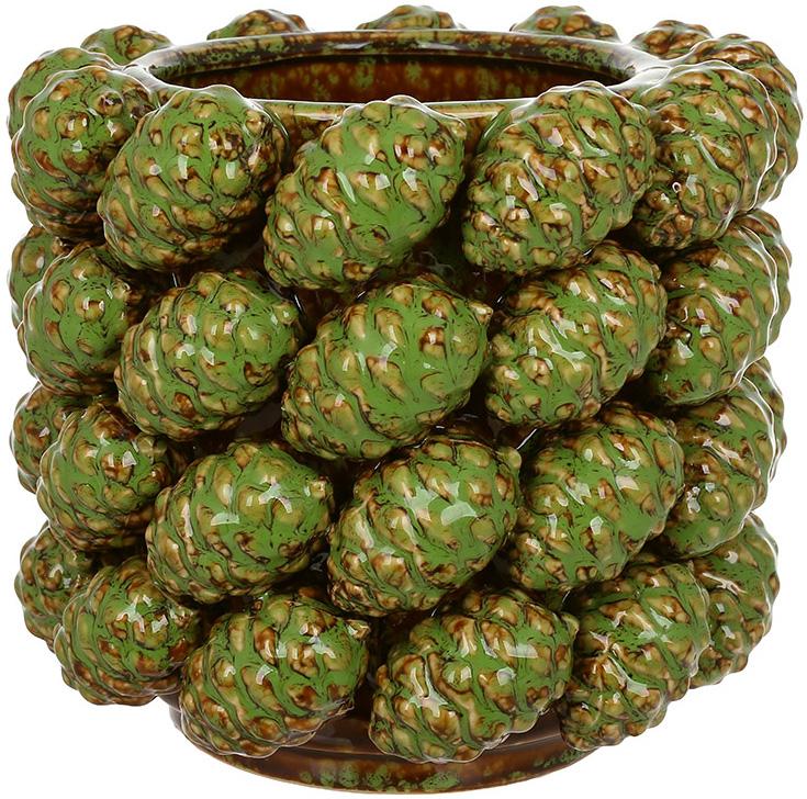 Ваза фарфоровая Сones 18х16 см с рельефным декором шишки Зеленый