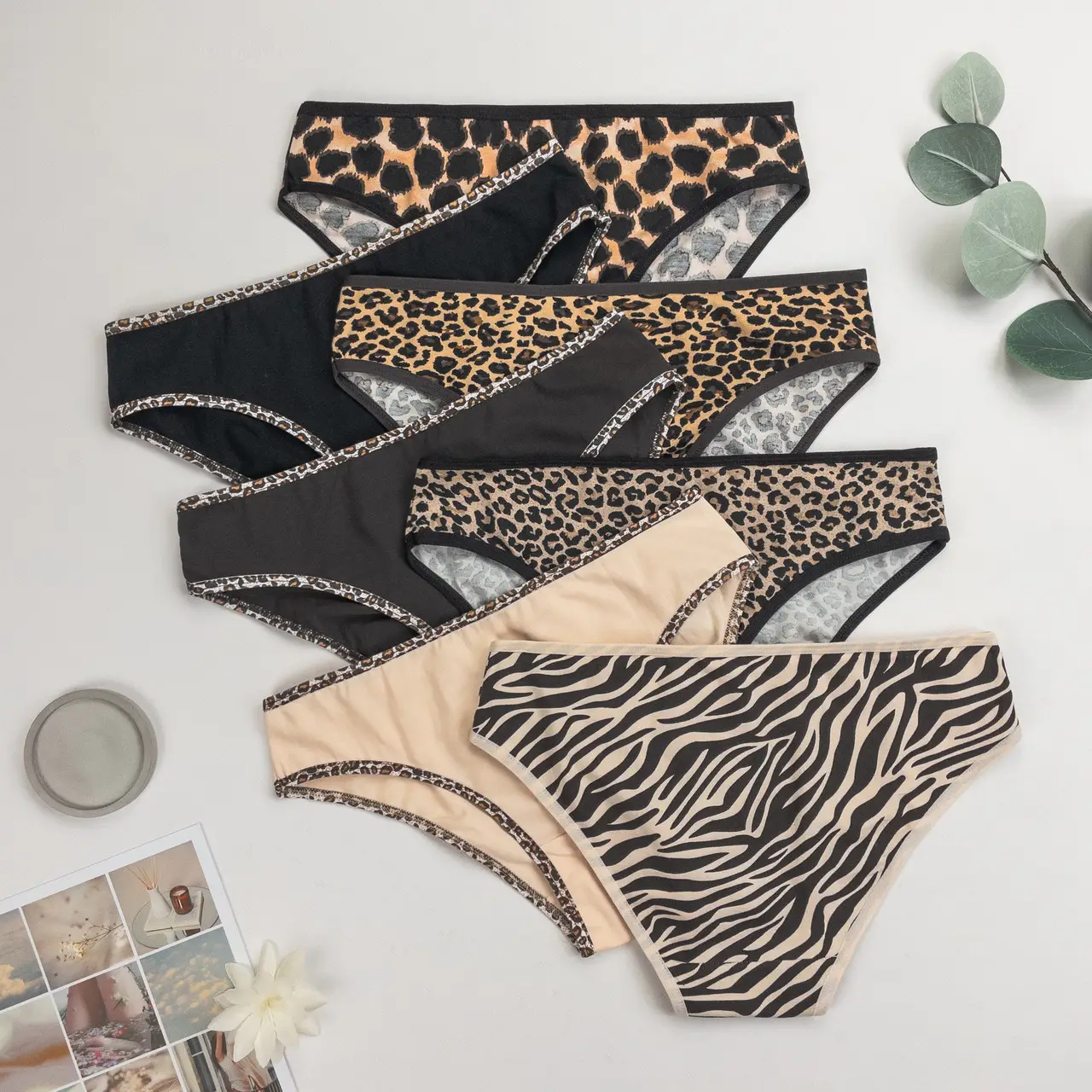 Трусы женские недельки леопардовые Nicoletta 7 шт. слипы/хлопок 2XL (E-713178)