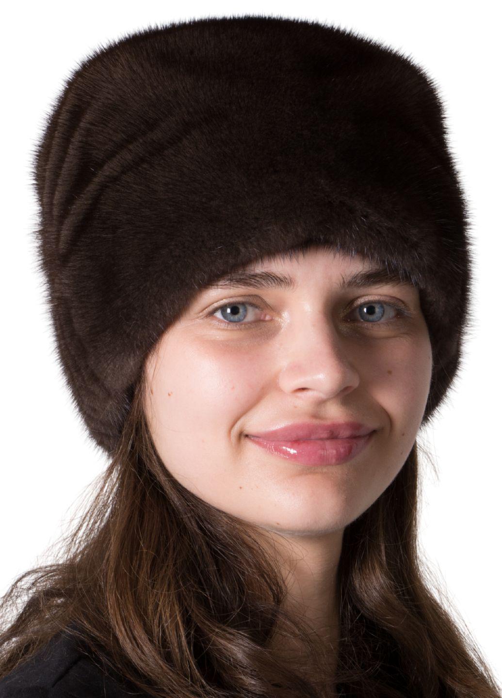 Кубанка женская Меховой стиль Бант из натурального цельного меха норки XL-XXL Орех (070/C)