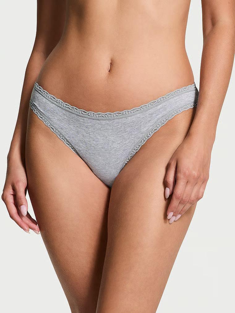 Трусики Victoria's Secret Cotton Lace-Waist Bikini Panty M Серый (26861298)